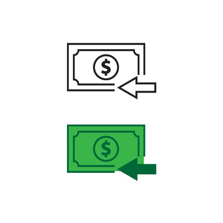 recieve money dollar logo icon illustration colorful and outlineのイラスト素材