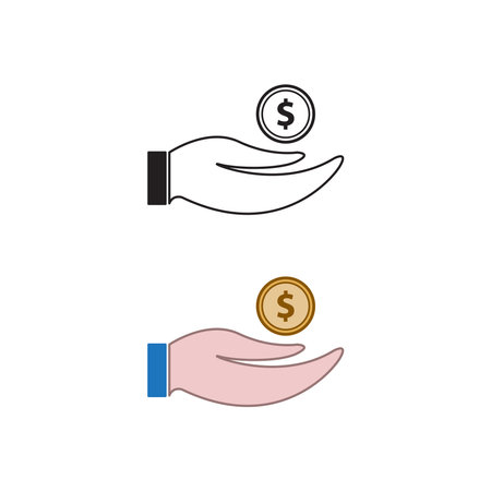 hand money dollar logo icon illustration colorful and outlineのイラスト素材