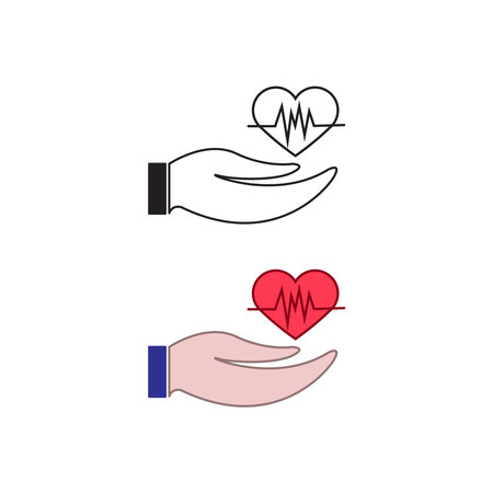 hand heart logo icon illustration colorful and outlineのイラスト素材