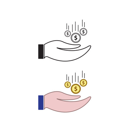 hand money dollar logo icon illustration colorful and outlineのイラスト素材
