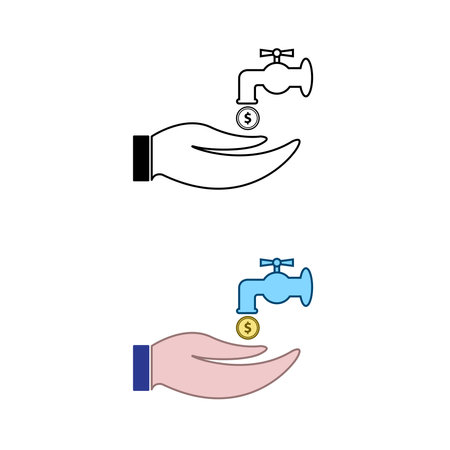 hand money faucet logo icon illustration colorful and outlineのイラスト素材