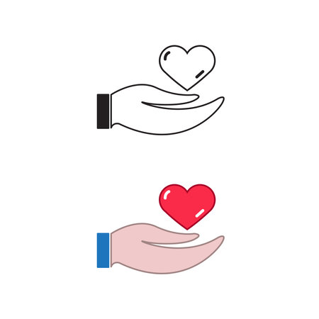 hand heart logo icon illustration colorful and outlineのイラスト素材