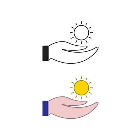 hand sun logo icon illustration colorful and outlineのイラスト素材