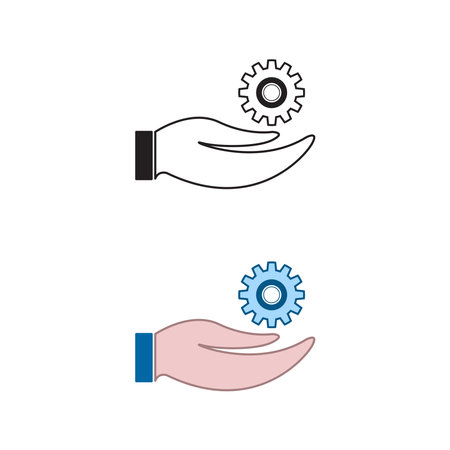 hand gear logo icon illustration colorful and outlineのイラスト素材