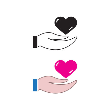 hand heart logo icon illustration colorful and outlineのイラスト素材