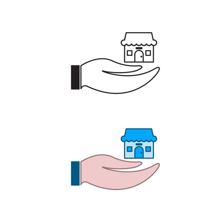 hand house logo icon illustration colorful and outlineのイラスト素材