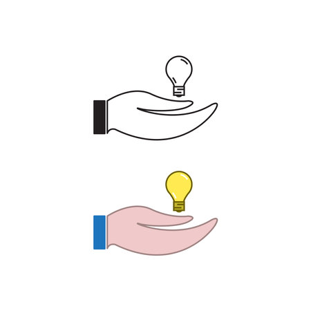 hand lightbulb logo icon illustration colorful and outlineのイラスト素材