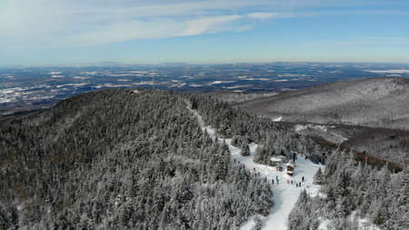 Winter skiing in Charlevoix, Quebec, Canadaの写真素材
