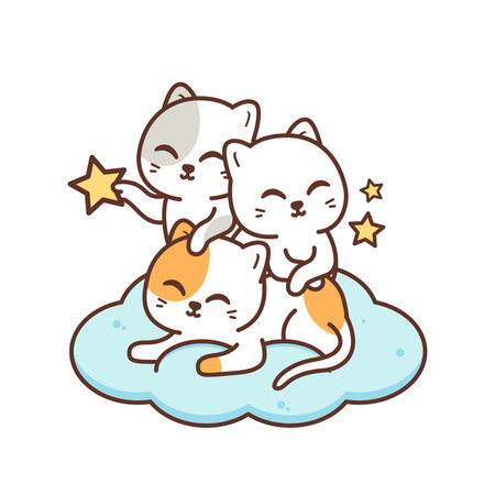 cute cats playing in the cloudのイラスト素材