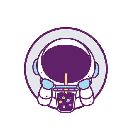 cute astronaut drink bubble tea logoのイラスト素材