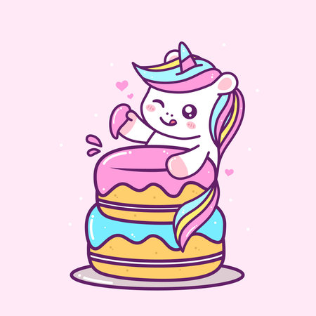 cute unicorn with birthday cakeのイラスト素材