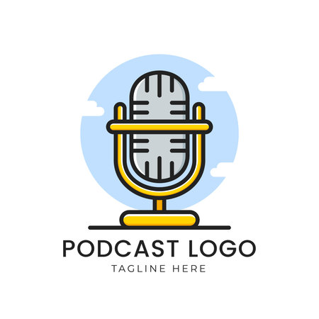 podcast logo with microphone and sky backgroundのイラスト素材