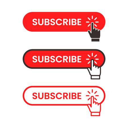 red and white subscribe button with pointer and hand cursorのイラスト素材