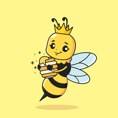 cute queen bee holding honey