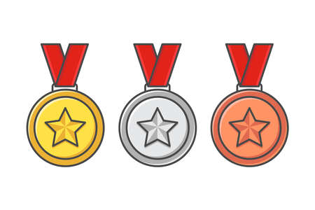 set of sub-badge gold silver bronze in flat colorのイラスト素材