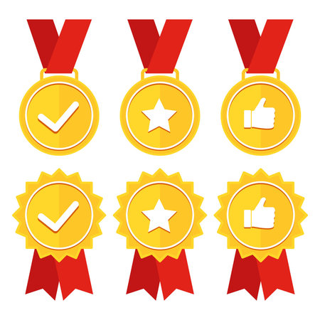 set of badge ribbon golden in flat colorのイラスト素材