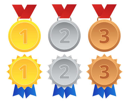 set of first second third gold silver bronze medalのイラスト素材