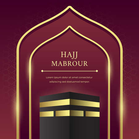 Hajj Mabrour illustration with Kaaba gold and black backgroundのイラスト素材