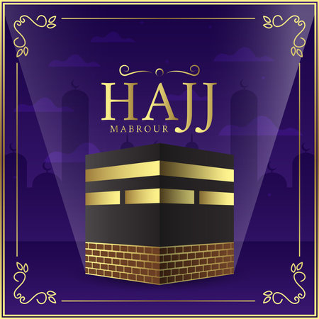 Hajj Mabrour illustration with Kaaba gold and black background