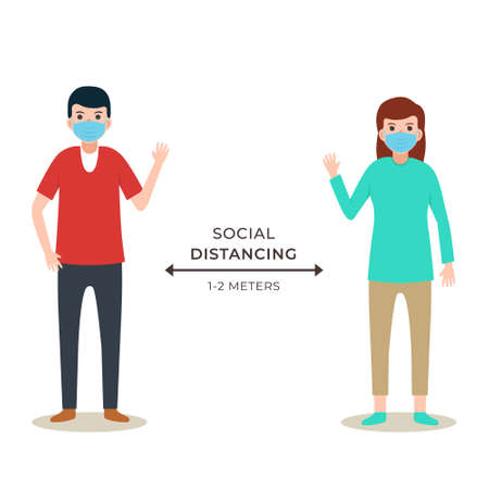 social distancing people during covid 19のイラスト素材