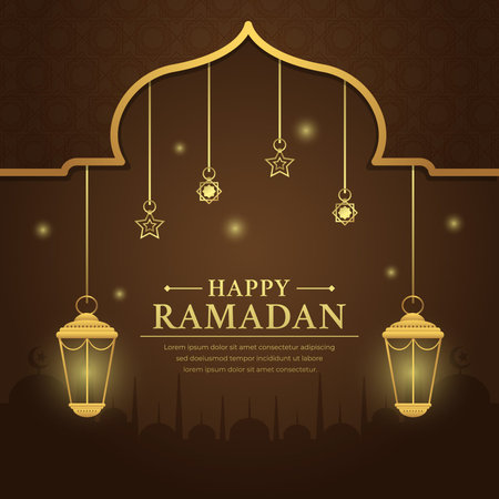 happy ramadan greetings with text illustration backgroundのイラスト素材