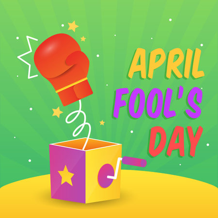 happy april fools day illustration with surprise box and boxing gloveのイラスト素材