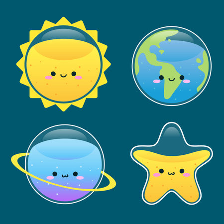 cute planet, earth, sun and star smile