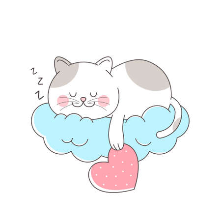 Cute cat sleeping in the cloud hanging love symbolのイラスト素材