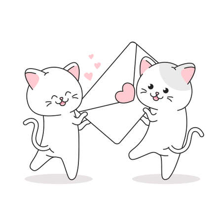 Cute couple cat hanging love letterのイラスト素材
