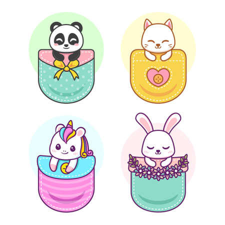 cute animal in the pocketのイラスト素材