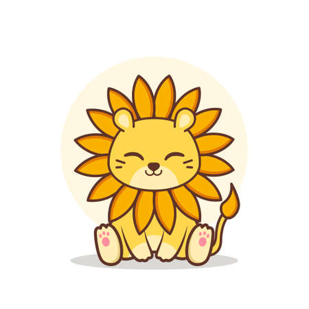 cute happy sunflower lion sittingのイラスト素材