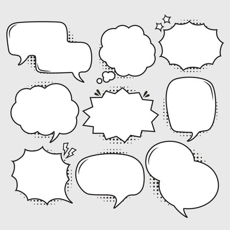 Set of empty comic bubbles with the halftone effect shadowのイラスト素材