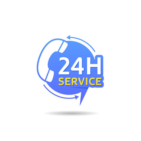 24 hours service badge with phone iconのイラスト素材