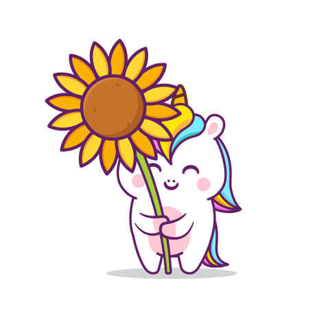 cute unicorn with big sunflowerのイラスト素材
