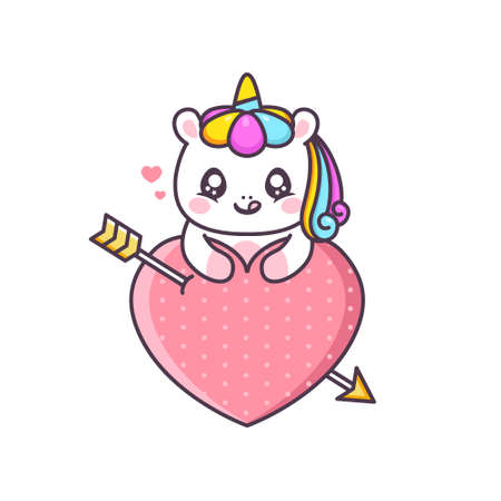 cute unicorn with planet heartのイラスト素材