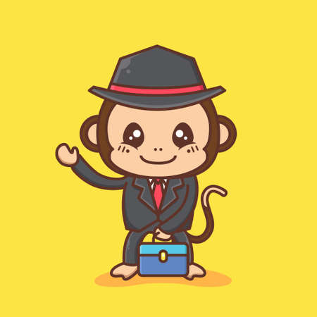 cute business monkey wear hatのイラスト素材