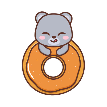cute bear with big doughnutのイラスト素材