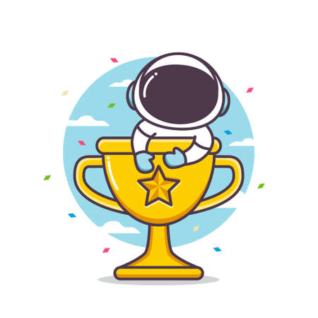 cute astronaut character inside trophyのイラスト素材