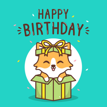 cute corgi inside a birthday presentのイラスト素材
