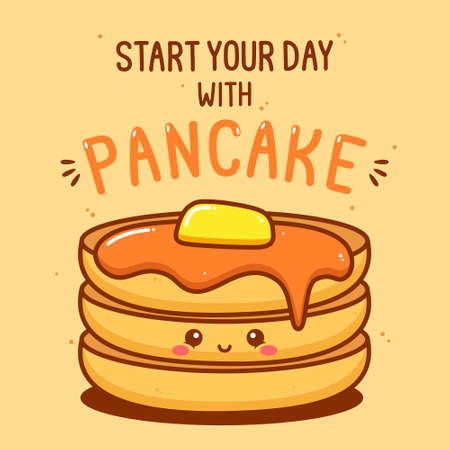 cute pancake character with text illustrationのイラスト素材
