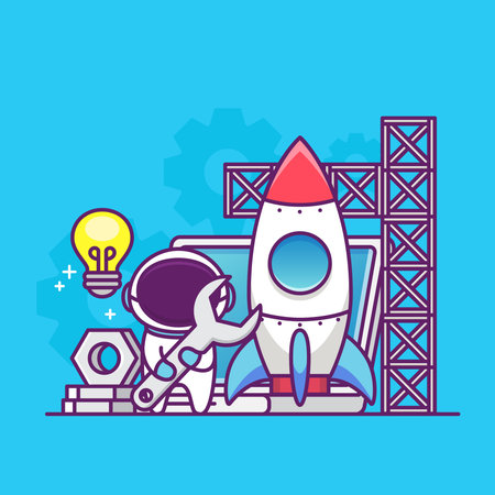 cute astronaut prepare to launch rocket