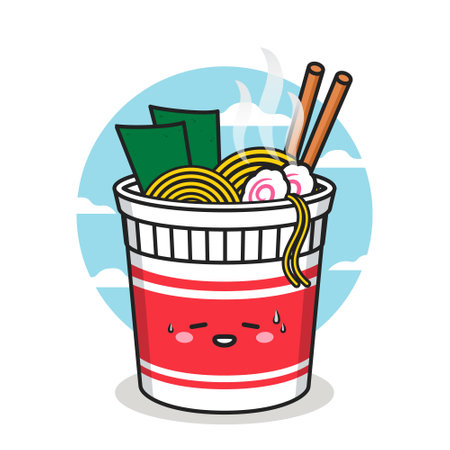 cute noodle cup character with chopstickのイラスト素材