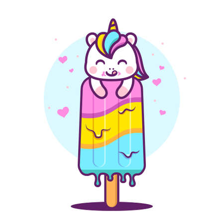 cute unicorn with big popsicleのイラスト素材