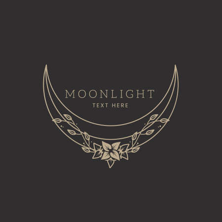 elegant moon floral frame logo templateのイラスト素材