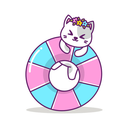 cute cat with summer itemsのイラスト素材