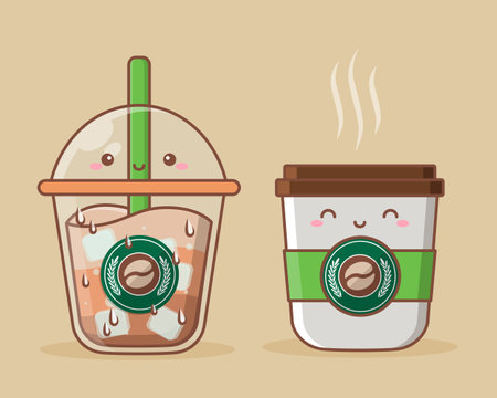 cute cold and hot coffee cupのイラスト素材