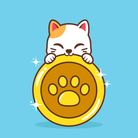 cute cat with gold coinのイラスト素材