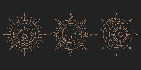sun and moon elegant logo setのイラスト素材