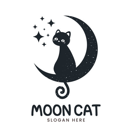 black moon cat logo with starのイラスト素材