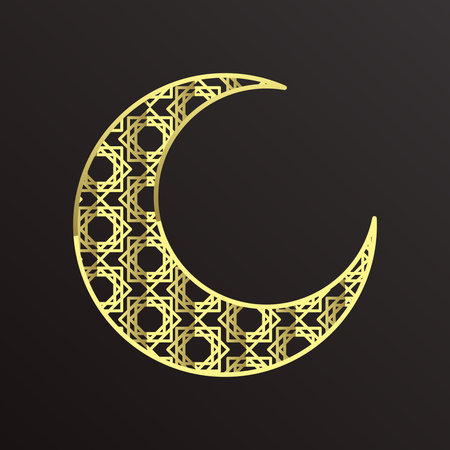 golden islamic moon ornament logoのイラスト素材